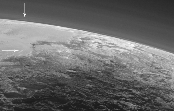 Possible areas of clouds (indicated by the arrows). These are areas that Will Grundy indicated in his email seen by New Scientist magazine.
