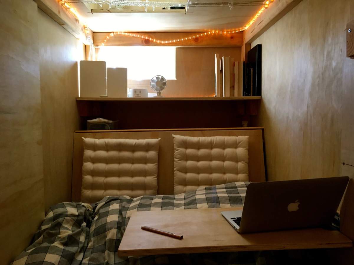 Peter Berkowitz moved into this 8×4.5 foot pod after being unable to find an affordable apartment in San Francisco.