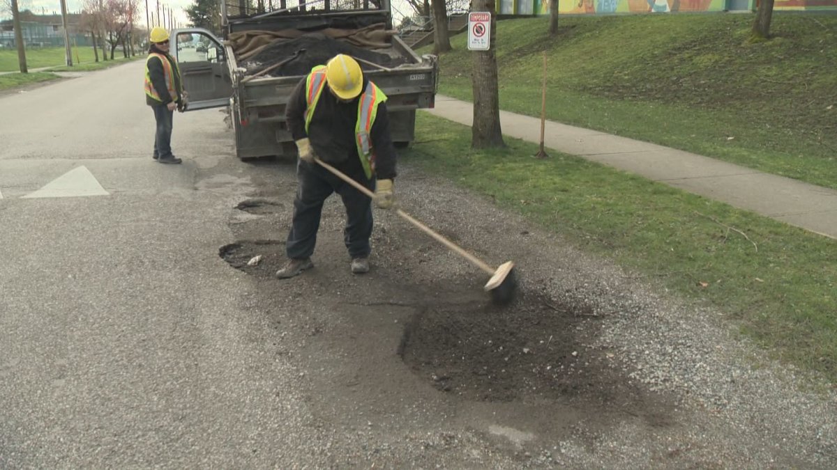 City of Vancouver road crews demonstrate pothole repair work, March 16, 2016.