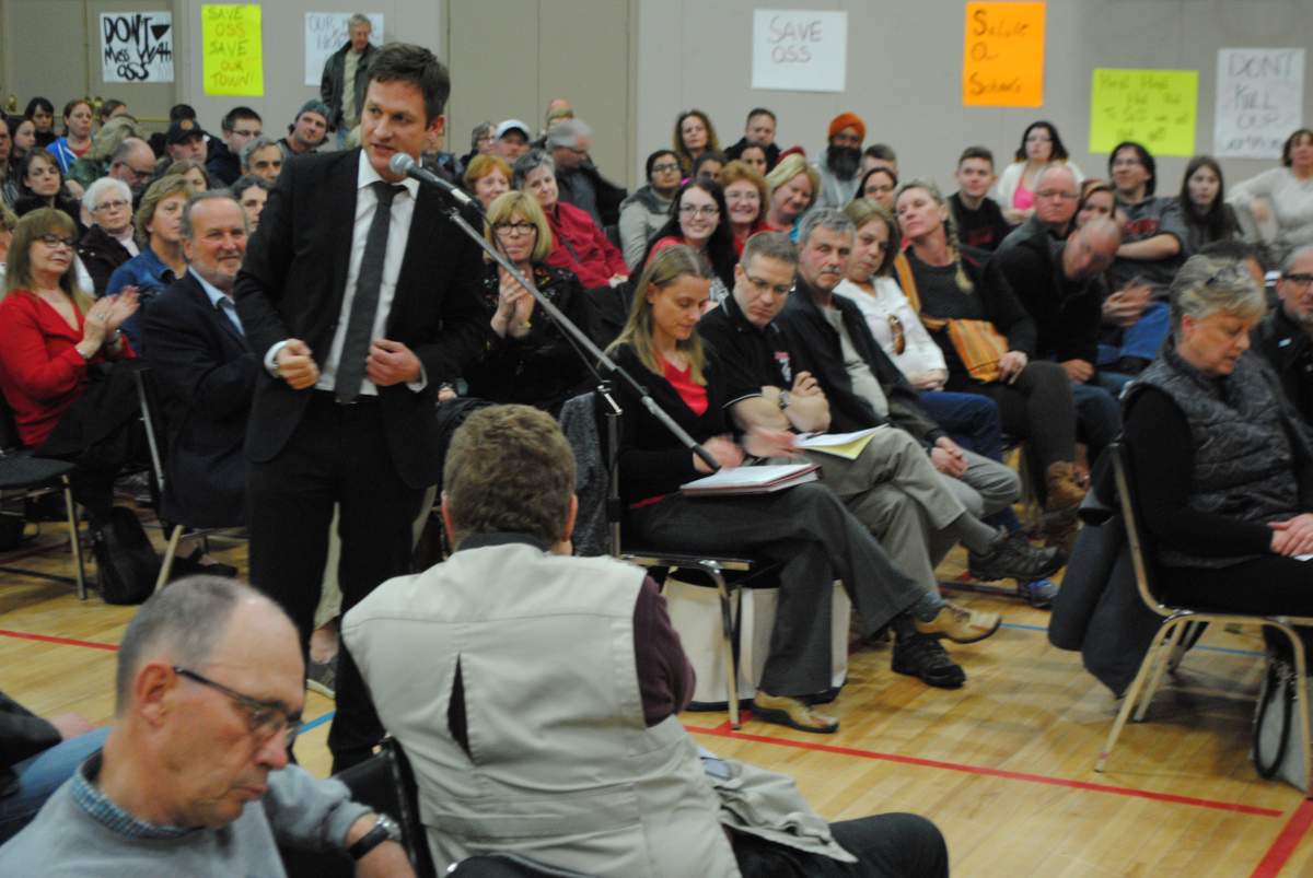 New Democrat education critic Rob Fleming at a school closure meeting in Osoyoos.