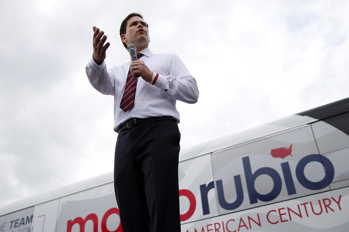 Republican presidential candidate, Sen. Marco Rubio, R-Fla., speaks at a campaign rally in Largo, Fla., Saturday, March 12, 2016. 
