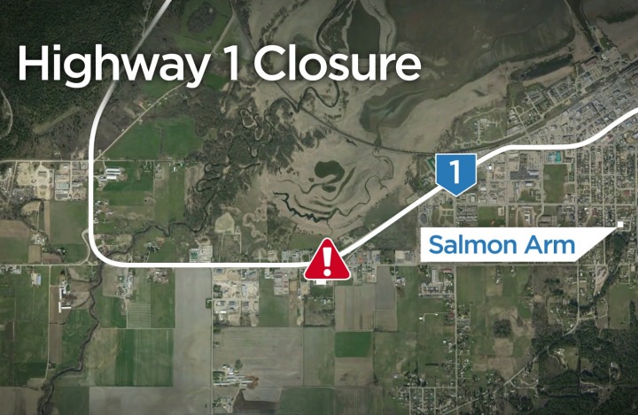 Highway 1 was closed near Salmon Arm Saturday morning. 