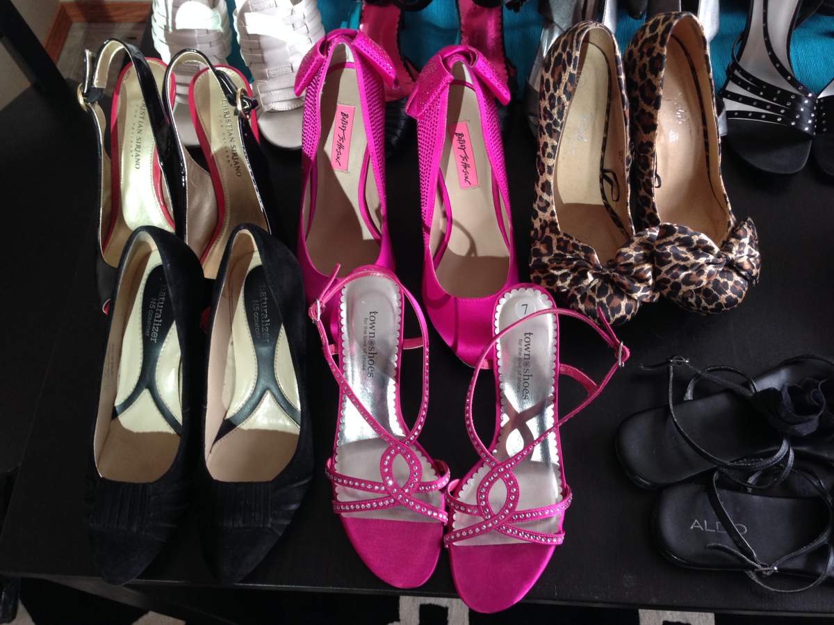 Some of the many shoes that have been donated to Taylor-Deanne Williams’s Alberta Strong: Grad Dress Project.