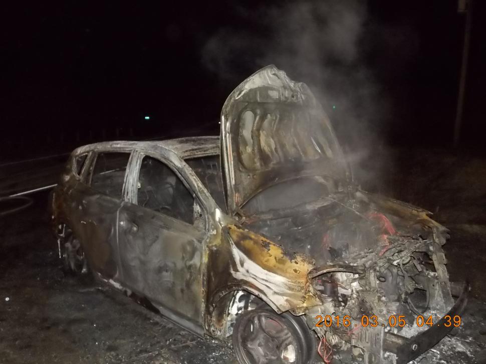 The SUV was completely destroyed by fire. 