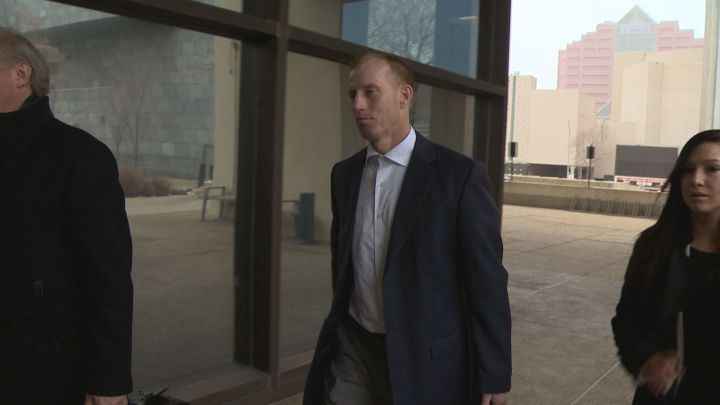 Travis Vader heads into court in Edmonton for day one of his first-degree murder trial Tuesday, March 8, 2016.