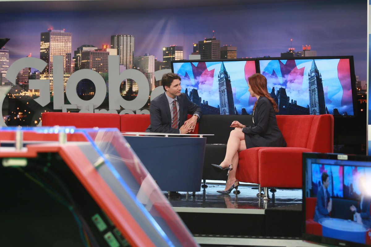 Prime Minister Justin Trudeau appears on Global Edmonton's Morning News to discuss his government's newly released budget, Wednesday, March 30, 2016. 