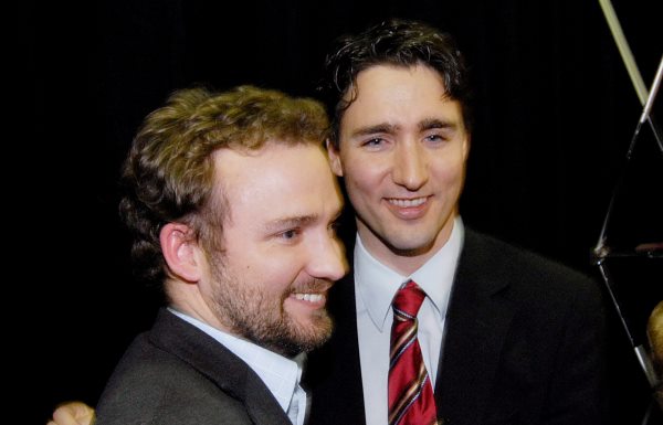 Justin Trudeau (right) with his brother Alexandre (Sacha) Trudeau after winning the nomination in the riding of Papineau in Montreal north, Sunday April 29, 2007. 