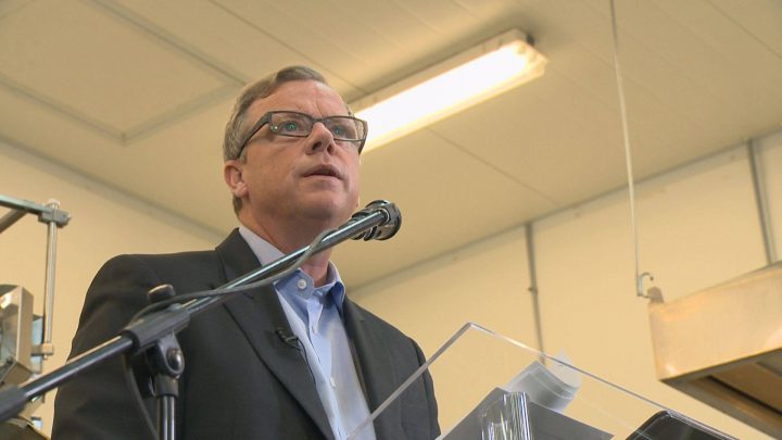 Saskatchewan Party Leader Brad Wall promises a tax break to innovators during a campaign stop in Saskatoon.