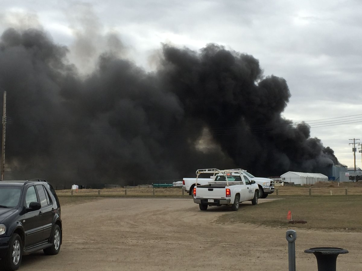 A warehouse in Camrose went up in flames Thursday, April 7, 2016.