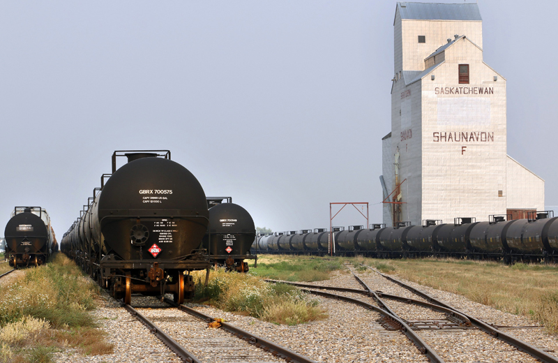 Rail tanker cars used to transport crude oil are seen in Shaunavon, Saskatchewan on August 27, 2015.