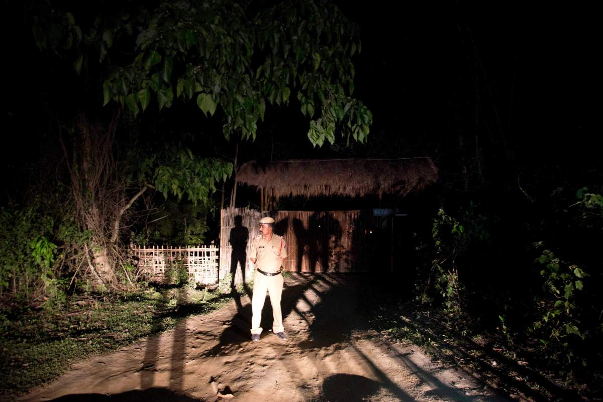A security personnel stands outside the hotel where the Duke and Duchess of Cambridge are staying near the Kaziranga National Park, east of Gauhati, Assam state, India , Wednesday, April 13, 2016. A strong earthquake struck Myanmar on Wednesday night and was felt in parts of eastern India and Bangladesh, causing residents to rush out of their homes in panic. The tremors were felt in the eastern Indian states of Assam and West Bengal, including in the area of Assam’s Kaziranga National Park.