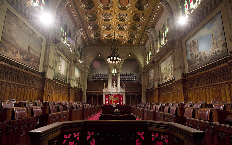 The Senate chamber sits empty on September 12, 2014 in Ottawa. 