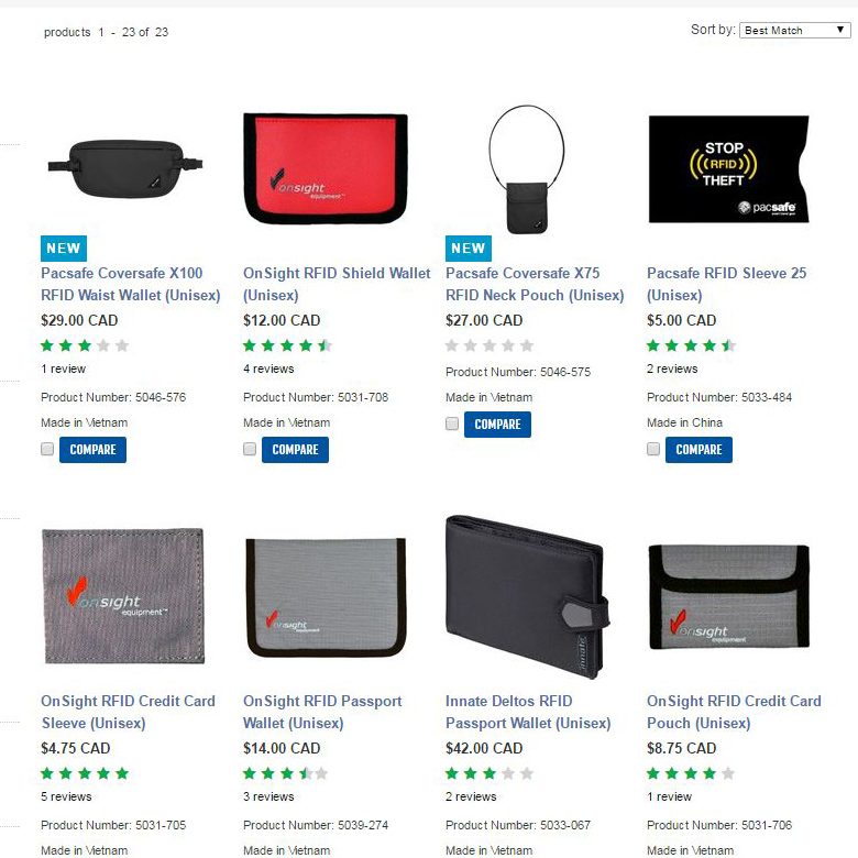 Mountain Equipment Co-op sells nearly two dozen wallets, bags, money belts and backpacks equipped with RFID protection.