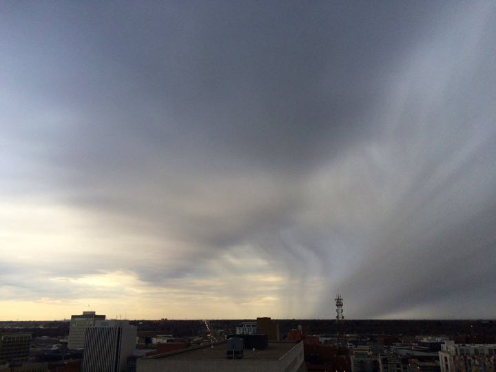 April 22: This Your Saskatchewan photo of some precipitation-carrying clouds north of Saskatoon was taken by Heino Døssing.