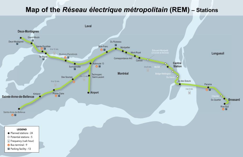 A graphic of the proposed REM  map and stations, Friday, April 22, 2016.