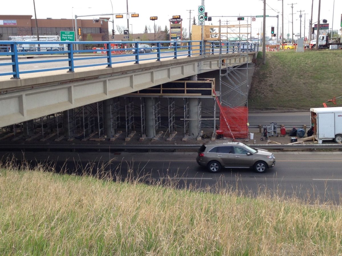 Work begins on the 50 Street and Sherwood Park Freeway overpass, Friday, April 29, 2016. 