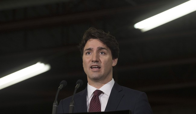 Prime Minister Justin Trudeau speaks during an announcement at a bus depot in Sault Ste. Marie, Ont., on Friday, April 8, 2016.