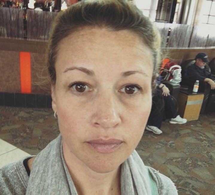 Annick Robinson posted a picture of herself at Calgary Airport after her conversation with the salesman, Saturday, April 9, 2016.