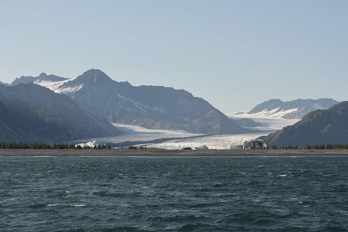 Bear Glacier is seen in the Kenai Fjords National Park on September 1, 2015 in Seward, Alaska. Bear Glacier is the largest glacier in Kenai Fjords National Park.