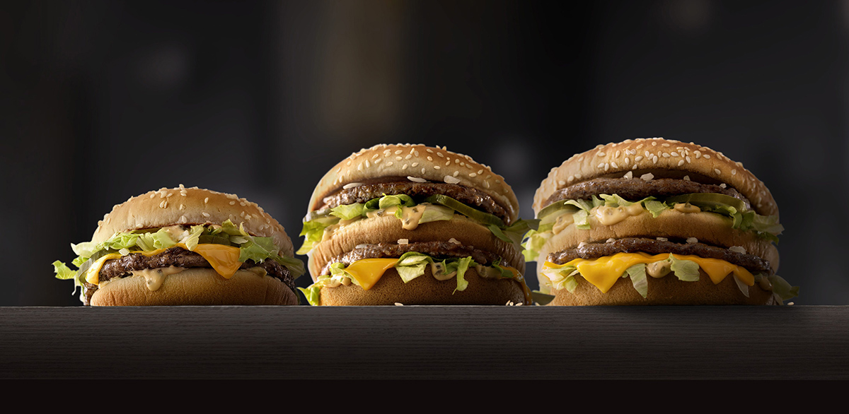This photo provided by McDonald's shows, from left to right: McDonald's Mac Jr., Big Mac and Grand Mac. 