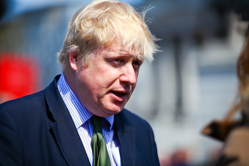 Boris Johnson, Mayor of London gives an interview to the media Palmyra Arch Unveiling, London, Britain - 19 Apr 2016.