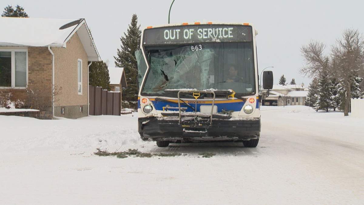 A  City of Regina bus that was involved in a collision in February, 2015. 