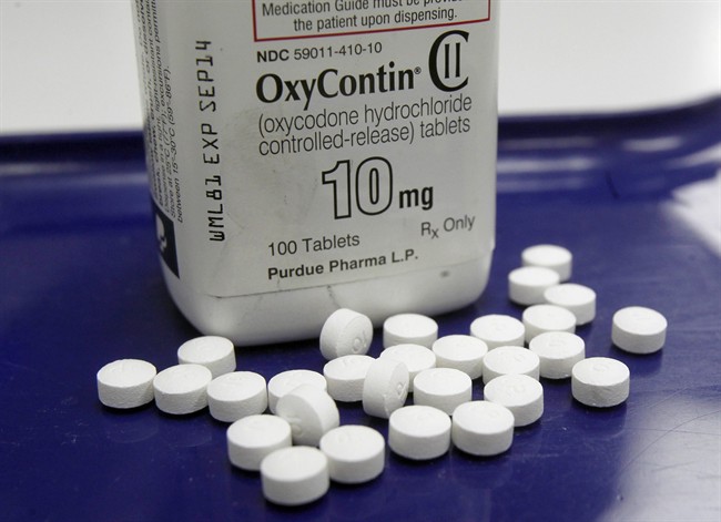 FILE - This Feb. 19, 2013, file photo, shows OxyContin pills arranged for a photo at a pharmacy in Montpelier, Vt.