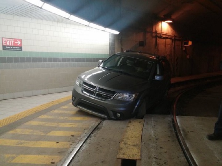 A car was found abandoned inside the Queens Quay streetcar tunnel on April 24, 2016.