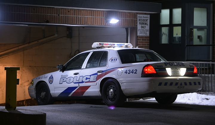 Police investigate a carjacking at an underground parking lot in Scarborough on April 6, 2016.