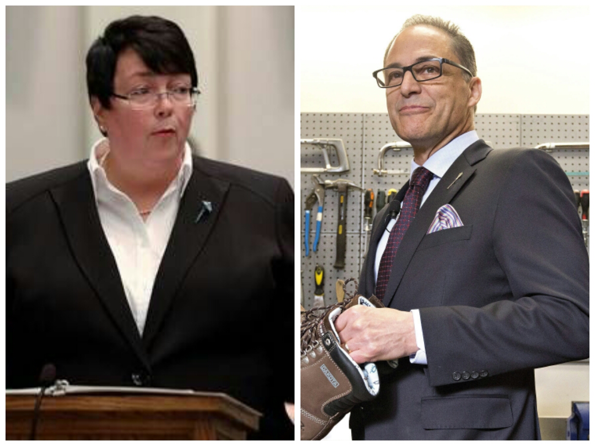 LEFT: Newfoundland and Labrador Finance Minister Cathy Bennett presents the 2016 provincial budget at the House of Assembly in St.John's, Thursday, April 14, 2016. THE CANADIAN PRESS/Paul Daly
RIGHT: Alberta Finance Minister Joe Ceci at a pre-budget photo opportunity in Edmonton, on Monday April 13, 2016. THE CANADIAN PRESS/Jason Franson.