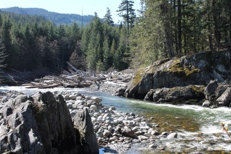 One viewpoint along the Cheakamus River, heading towards Train Wreck in Whistler, B.C.