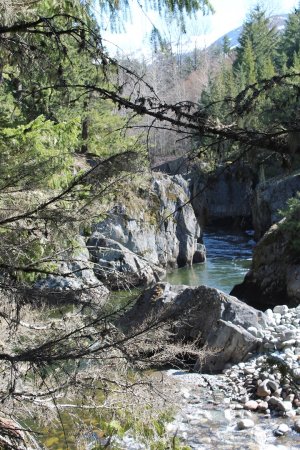 One viewpoint along the Cheakamus River, heading towards Train Wreck in Whistler, B.C.