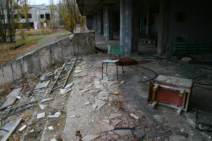 A building entrance at a hospital in Pripyat.