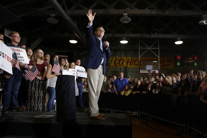 Republican presidential candidate Sen. Ted Cruz, R-Texas, speaks during a rally at the Hoosier Gym in Knightstown, Ind., Tuesday, April 26, 2016. 