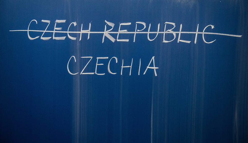 The new name for the Czech Republic, Czechia, is written on a school blackboard in Prague, Czech Republic.
