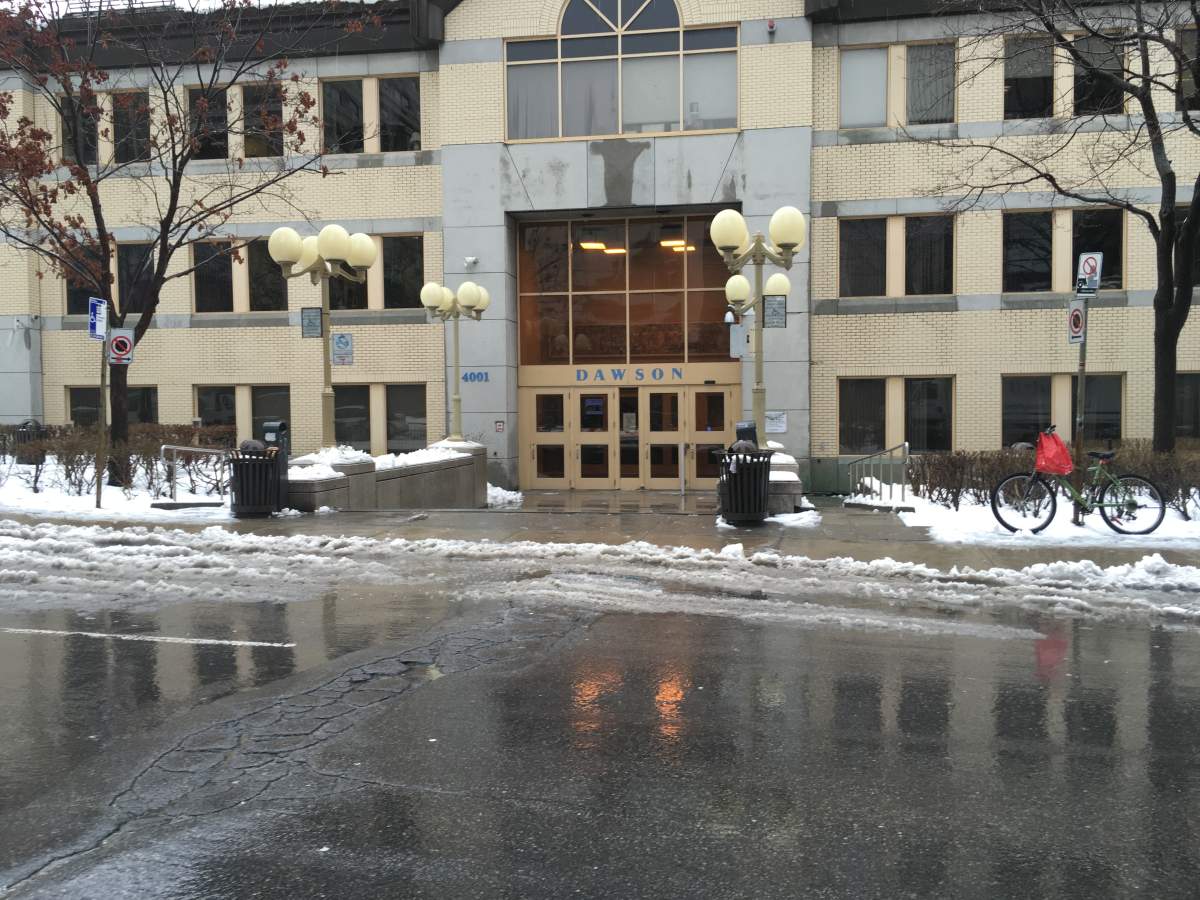 The de Maisonneuve Blvd. entrance to Dawson College, Thursday, April 7, 2016.