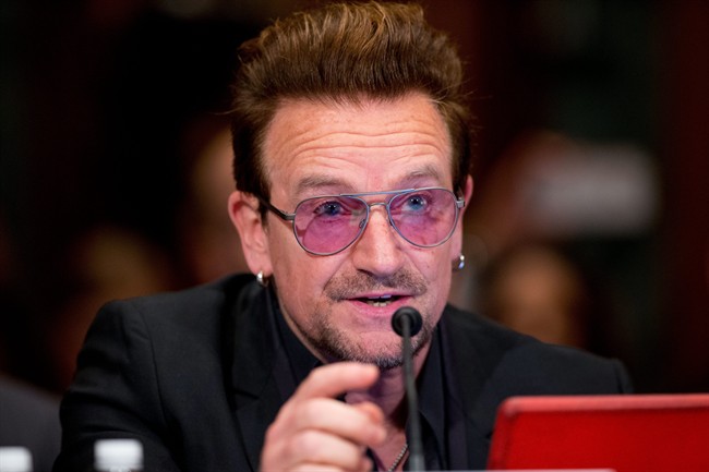Irish rock star and activist Bono testifies on Capitol Hill in Washington, Tuesday, April 12, 2016.