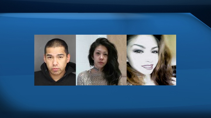 Ricky Favel (left) and Tristen Smith (centre, right) are wanted by police. Favel is alleged to have helped murder suspect Braidy Vermette escape during an ambush at a Prince Albert hospital on March 30, 2016.