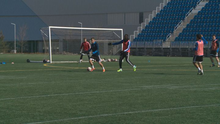 FC Edmonton players practise at Clarke Field on March 29, 2016.