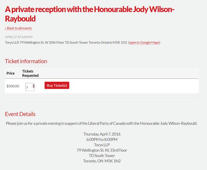 A Liberal fundraiser, found, though not advertised, on the Liberal Party’s website.