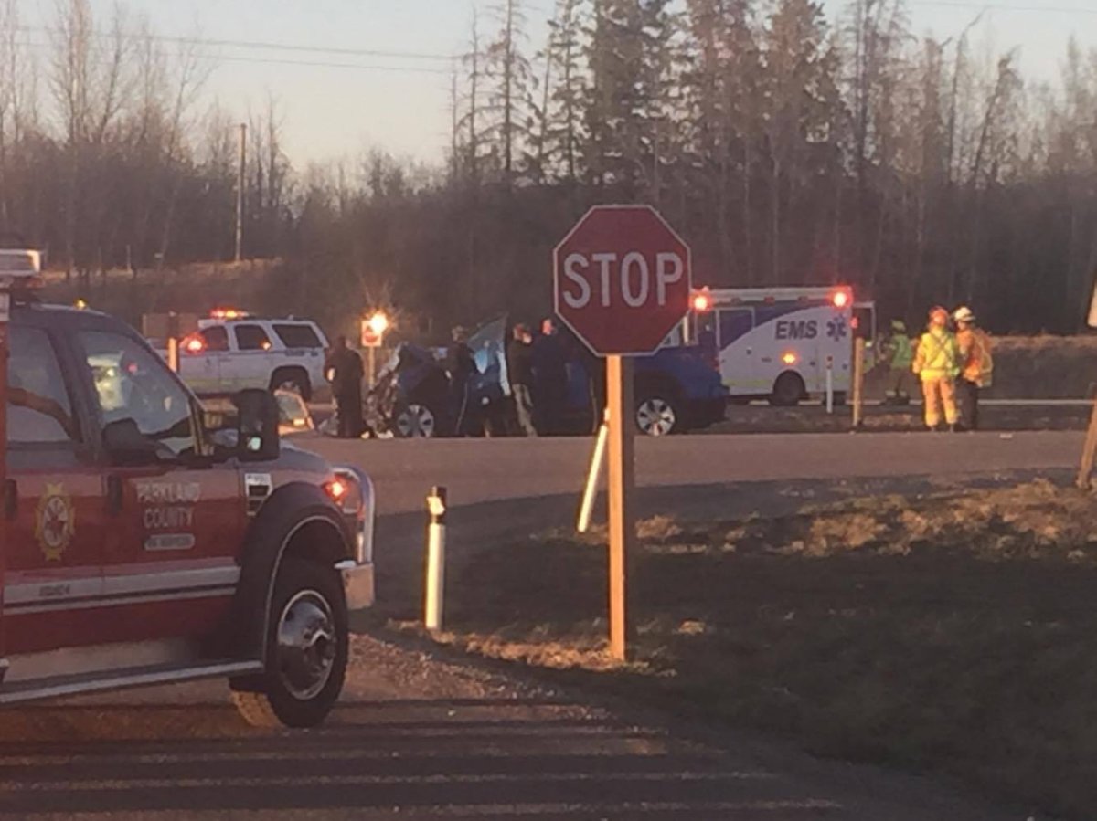 Two people were transported to hospital by STARS Air Ambulance Saturday following a serious collision on Highway 16.