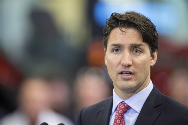 Prime Minister Justin Trudeau speaks during a press conference following a tour of Fanshawe College's Centre for Applied Transportation Technologies in London, Ont., Thursday, April 14, 2016.