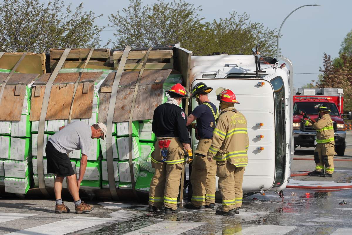 Wine spilled from delivery truck in Penticton intersection crash - image
