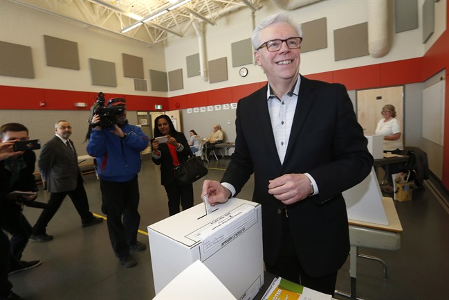 Manitoba premier Greg Selinger votes in the 2016 provincial election.
