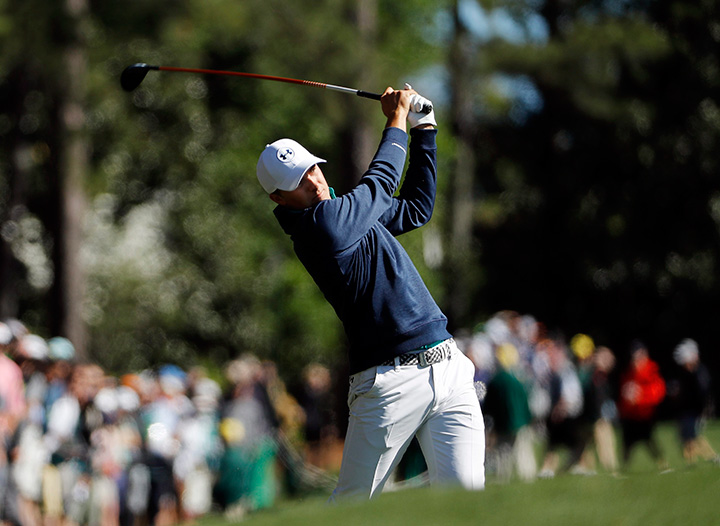 Jordan Spieth hits on the second fairway during the first round of the Masters on Thursday, April 7, 2016, in Augusta, Ga. 