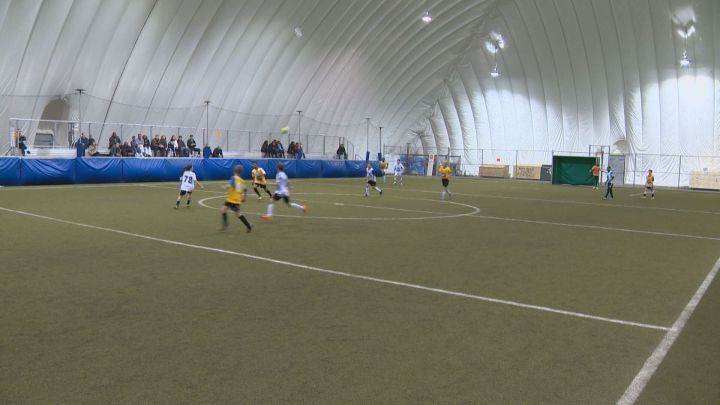 Kids play soccer at a Calgary facility.