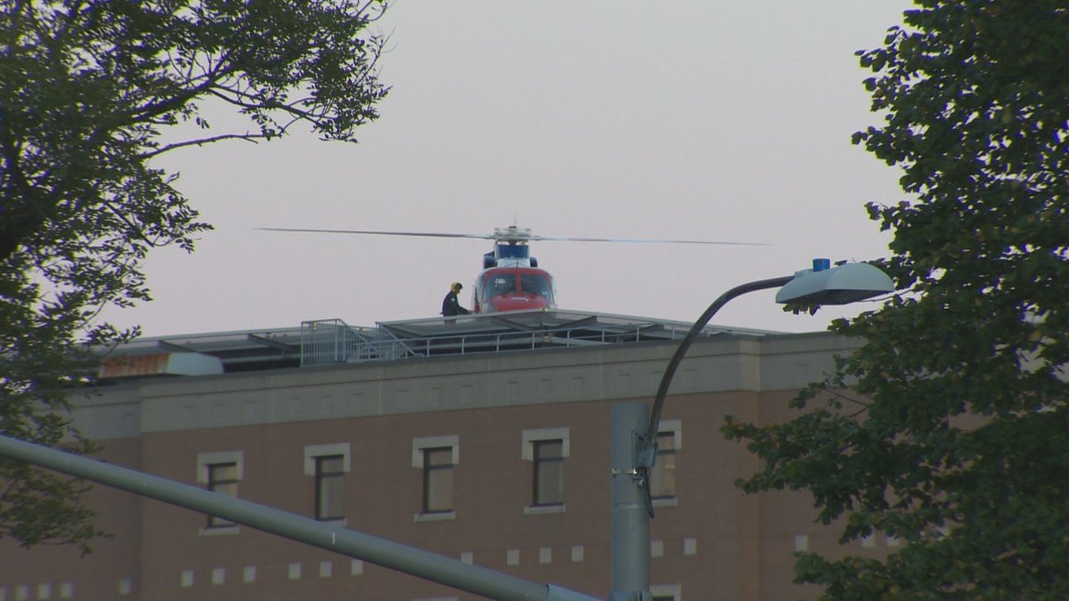 A LifeFlight helicopter lands on the helicopter pad at the Halifax Infirmary. 