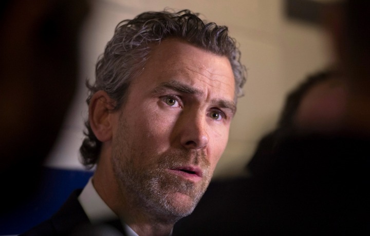 Vancouver Canucks president of hockey operations Trevor Linden speaks to the media in Vancouver, B.C. Tuesday, April 12, 2016. 
