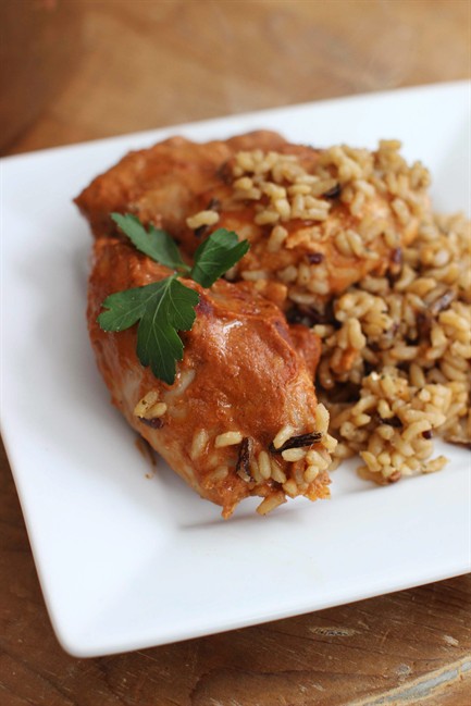 Mole is a style of Mexican sauces often served with meats. It usually is made from ground nuts, chocolate or cocoa and a variety of seasonings. 