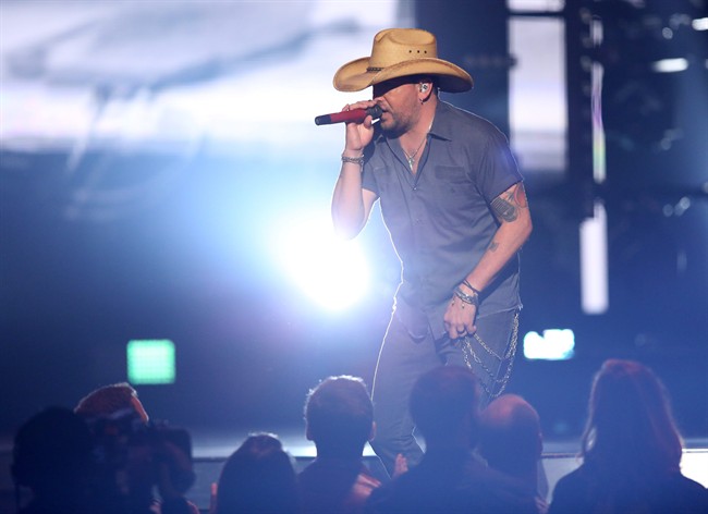 Jason Aldean performs “Lights Come On” at the 51st annual Academy of Country Music Awards at the MGM Grand Garden Arena on Sunday, April 3, 2016, in Las Vegas. 